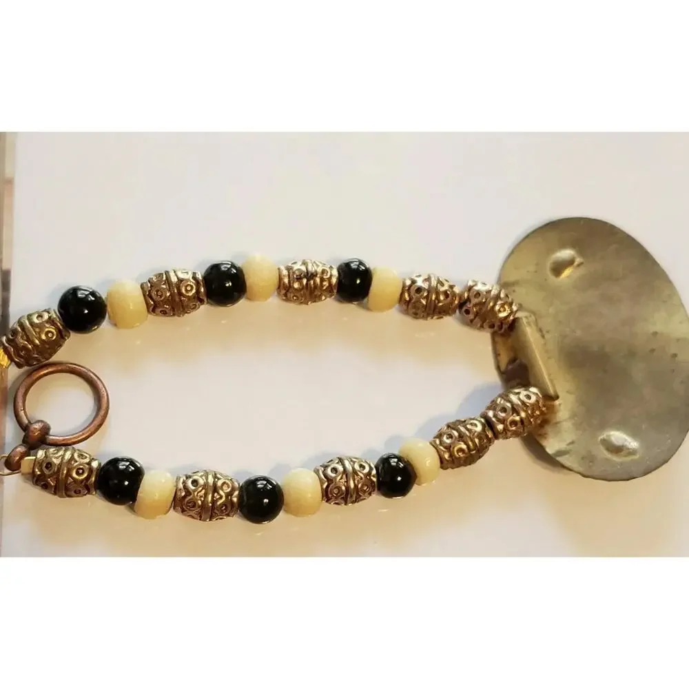 Vintage Brutalist Bracelet- Beaded Copper &‎ Brass Statement Bracelet gbr-7